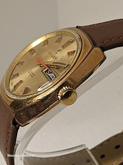 Cauny • Vintage Swiss Watch • Day Date • 17 Jewels • 1970's Mens • Runs