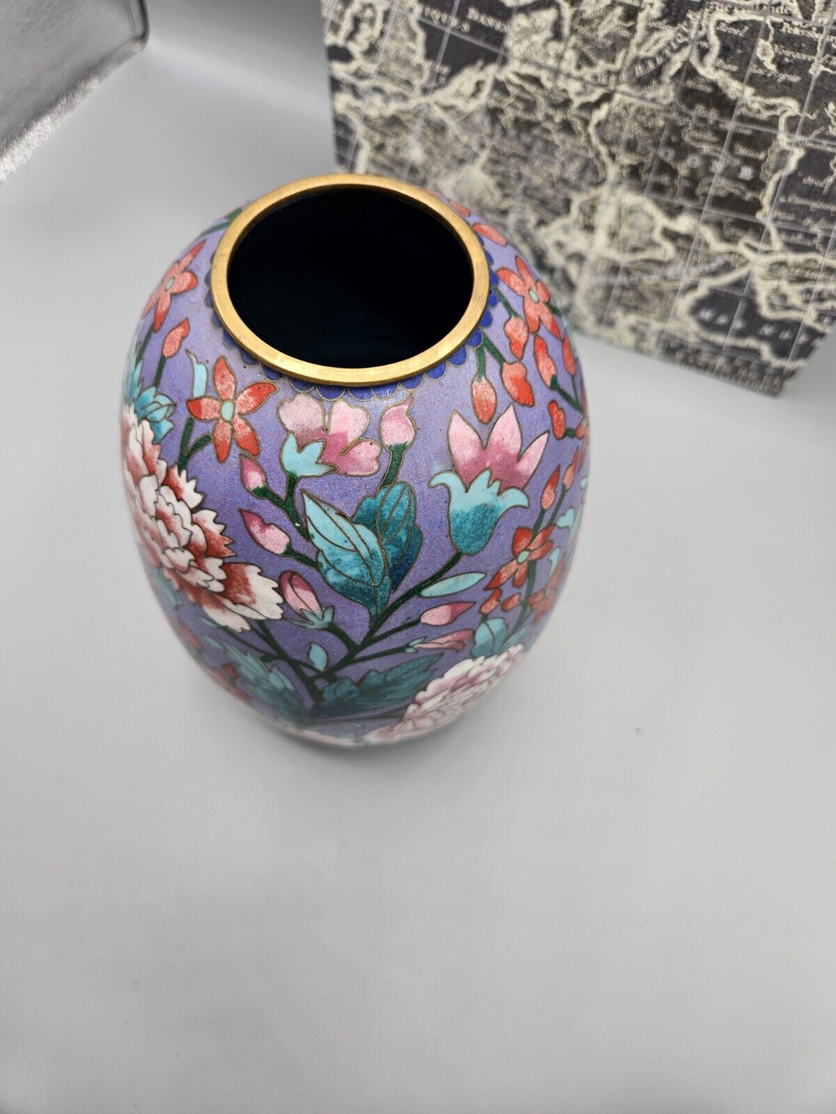 Antique • Chinese • Floral Cloisonné Enamel on Bronze Vase • 21cm • circa 1950's