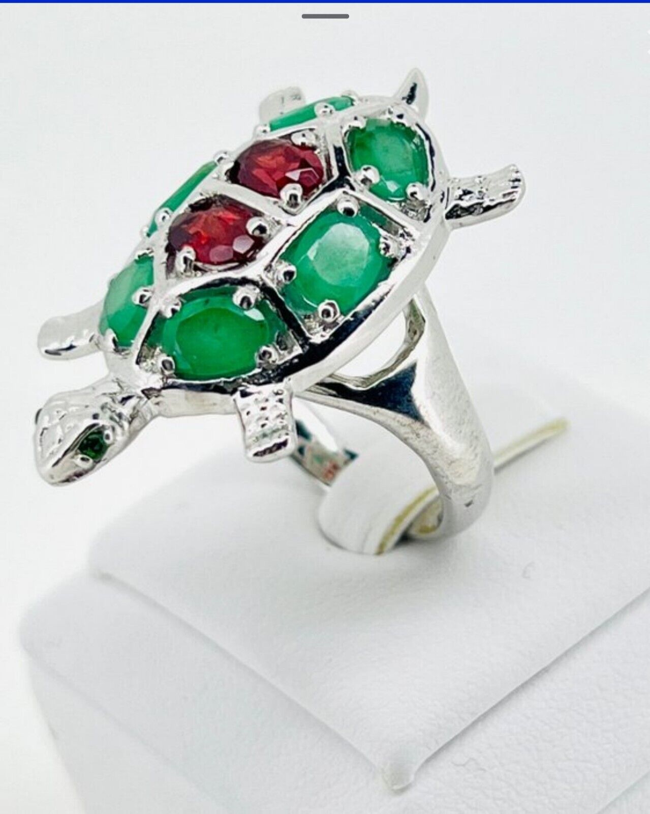 'Honu'• 925 Sterling Silver w Natural Emerald • Size 8.25 • 11.100g  Handcrafted