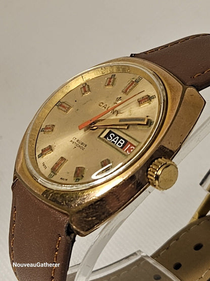 Cauny • Vintage Swiss Watch • Day Date • 17 Jewels • 1970's Mens • Runs