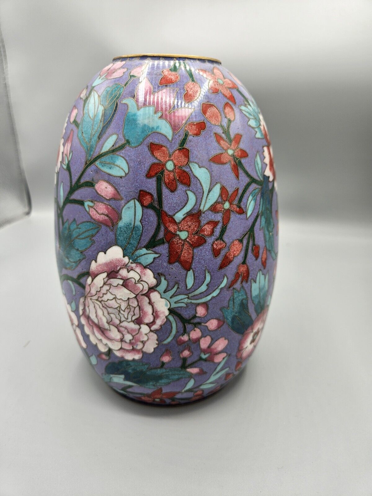 Antique • Chinese • Floral Cloisonné Enamel on Bronze Vase • 21cm • circa 1950's