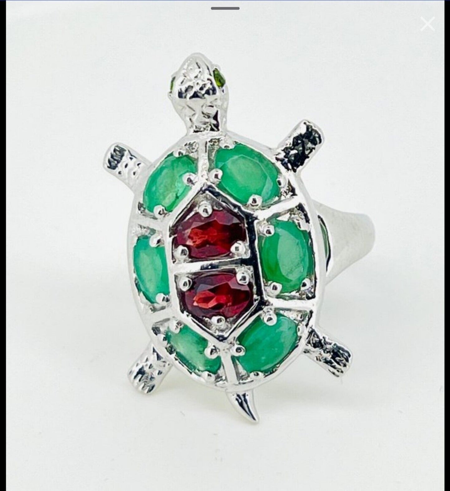 'Honu'• 925 Sterling Silver w Natural Emerald • Size 8.25 • 11.100g  Handcrafted