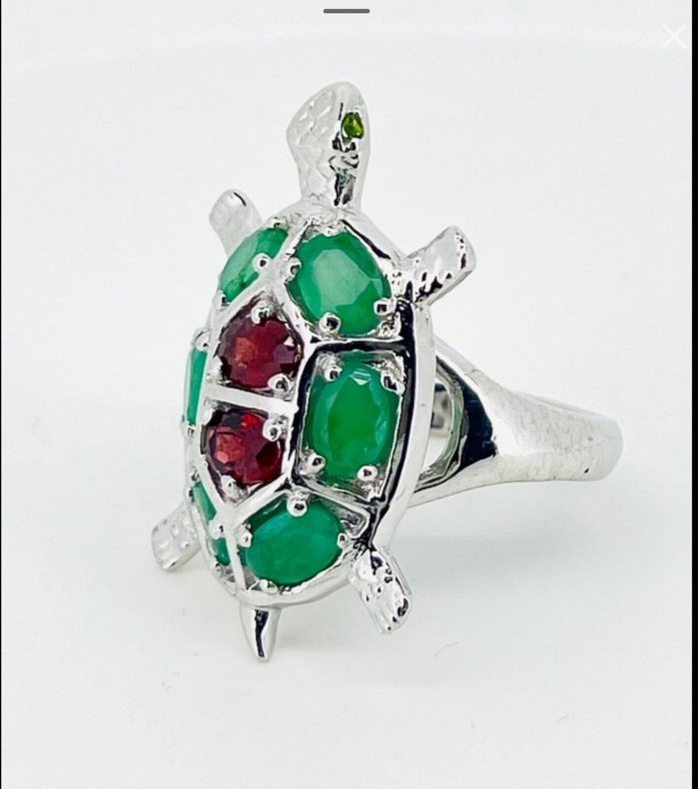 'Honu'• 925 Sterling Silver w Natural Emerald • Size 8.25 • 11.100g  Handcrafted