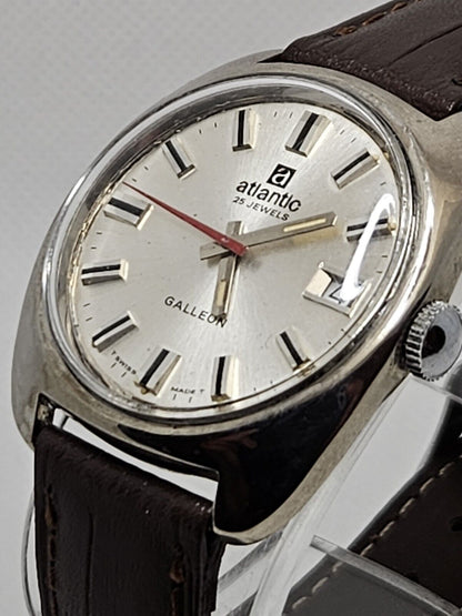 Vintage 70's • ATLANTIC Galleon Watch • 25 J• Date • Central Seconds • Swiss