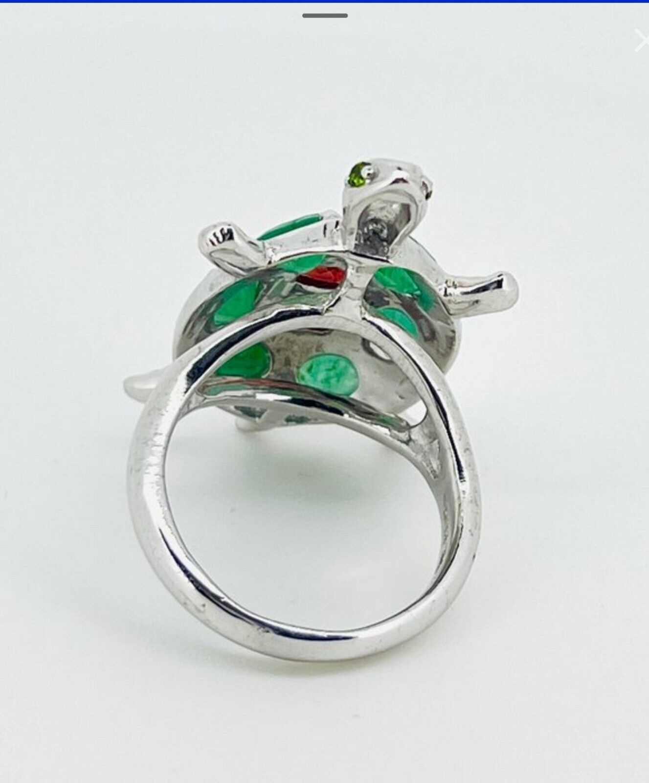 'Honu'• 925 Sterling Silver w Natural Emerald • Size 8.25 • 11.100g  Handcrafted
