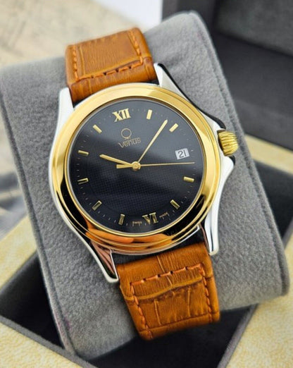 Vintage 80's • Venus Men's Watch • 40mm • Honeycomb Dial • Near Mint Condition