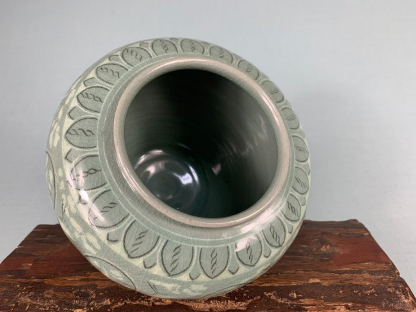 Mid-Century Korean Celadon Vase With Flying Cranes