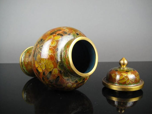 Vintage CLOISSANE Enamel Vase 21cm Mid 20th Century