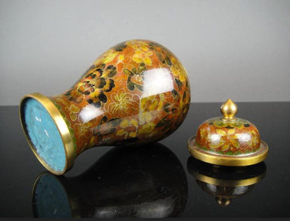 Vintage CLOISSANE Enamel Vase 21cm Mid 20th Century