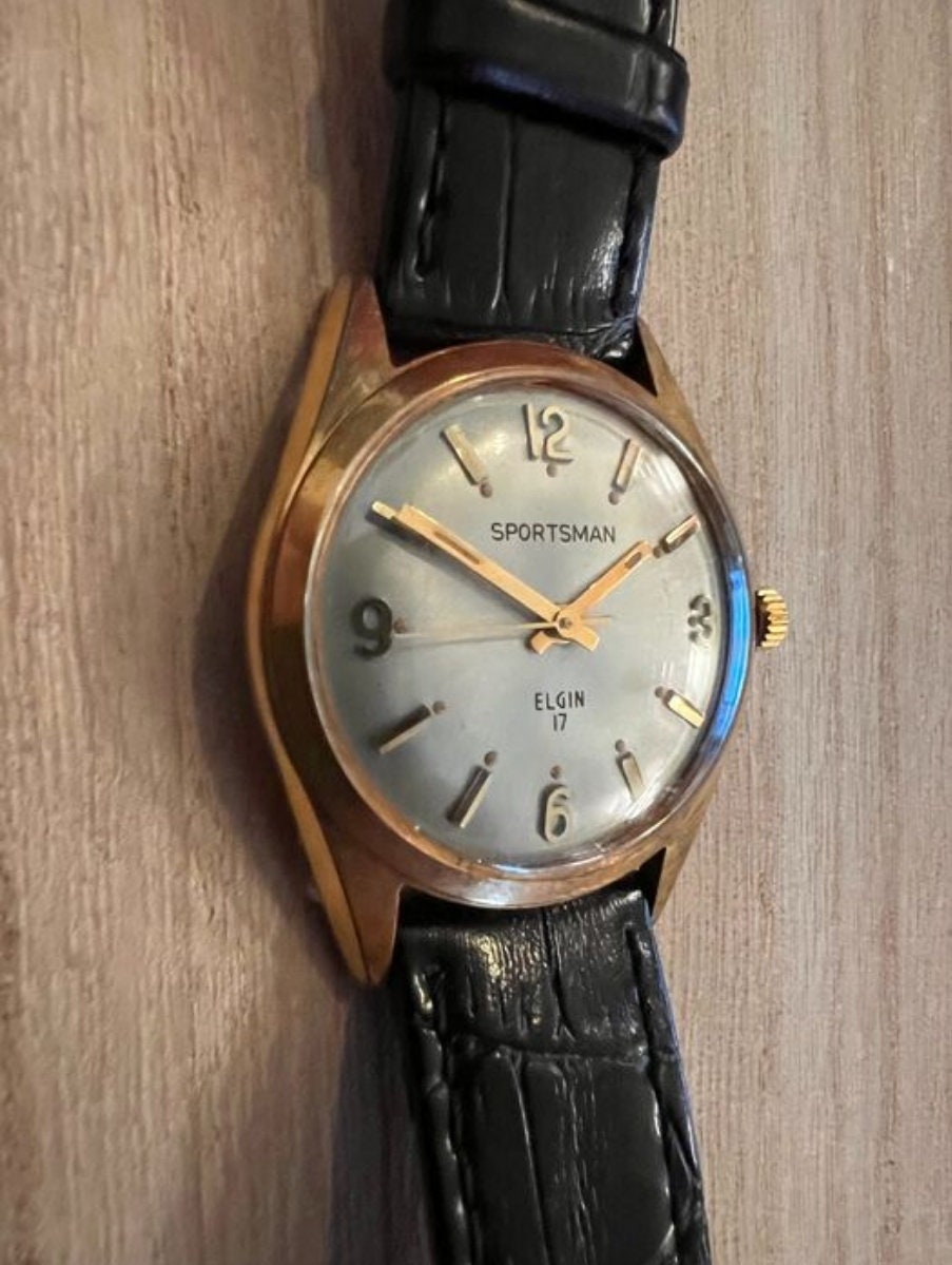 Vintage 60's Elgin Watch Company Sportsman Gold Plated Steel 17J Runs
