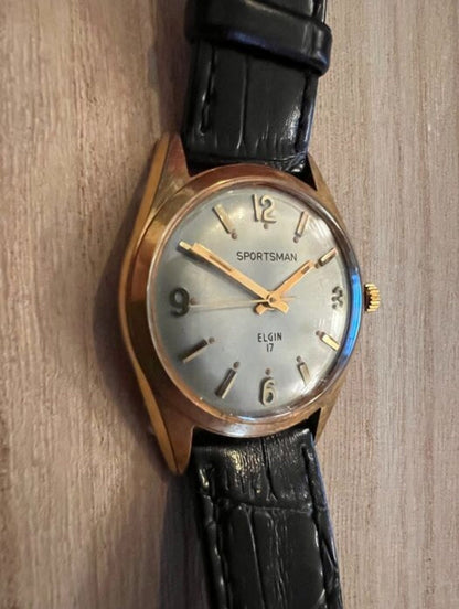 Vintage 60's Elgin Watch Company Sportsman Gold Plated Steel 17J Runs