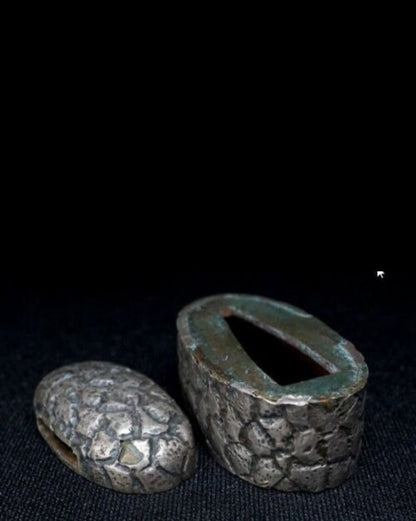 Late Edo Period Japanese Fuchi Kashira Copper w Silver Plated