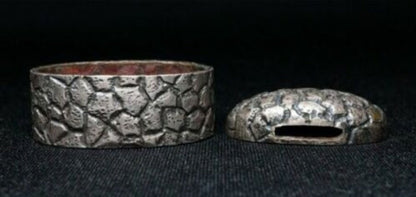 Late Edo Period Japanese Fuchi Kashira Copper w Silver Plated