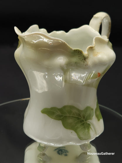 Antique Porcelain RS Germany Creamer Footed w Lily Pattern Green