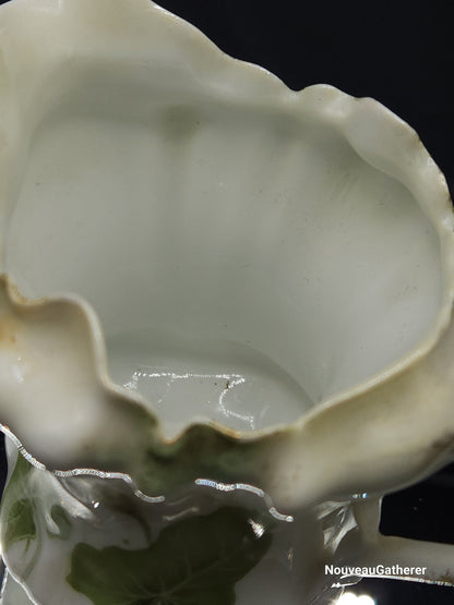 Antique Porcelain RS Germany Creamer Footed w Lily Pattern Green