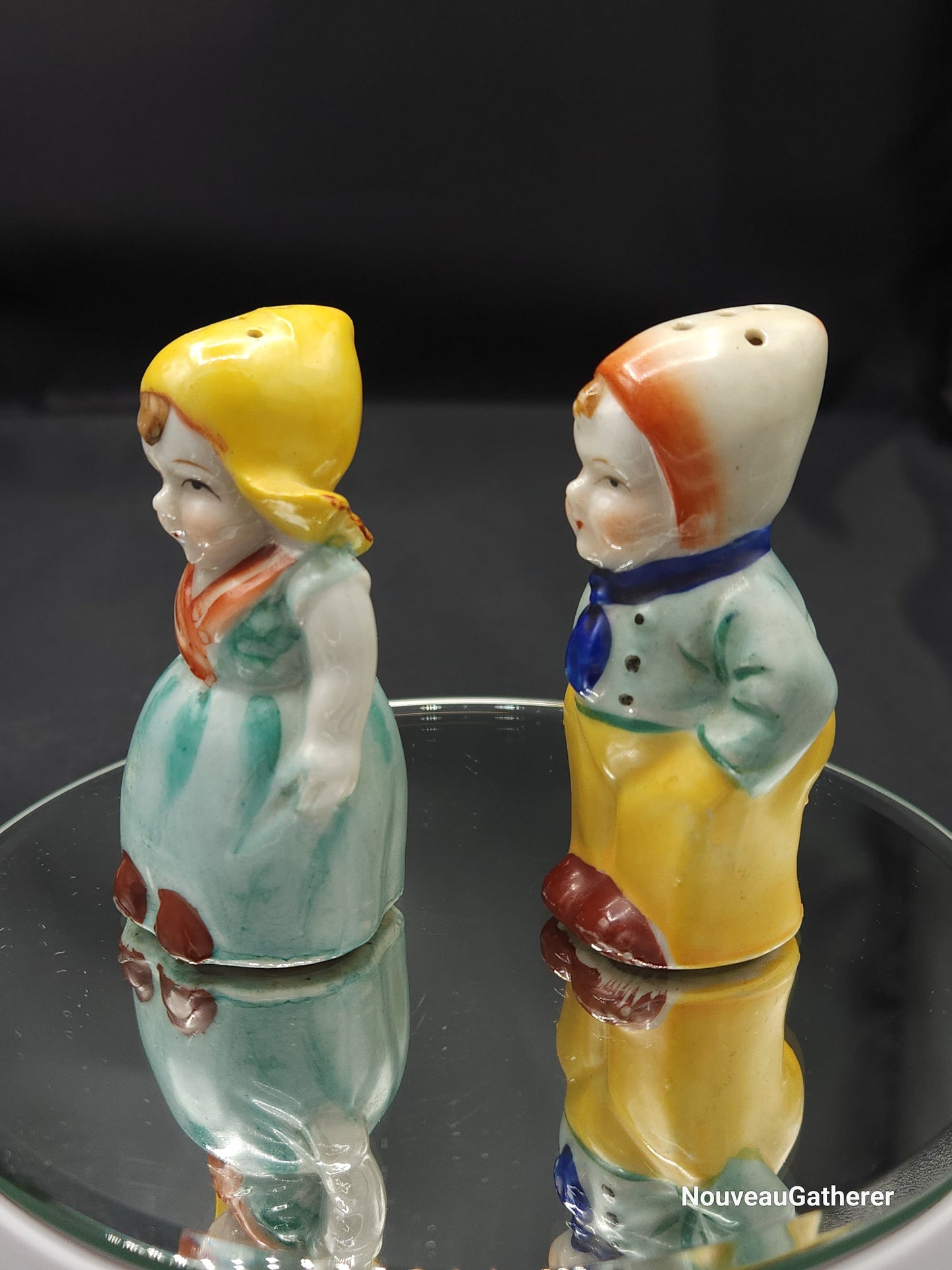 Antique Japanese Porcelain Salt Shaker Dutch Boy Dutch Girl