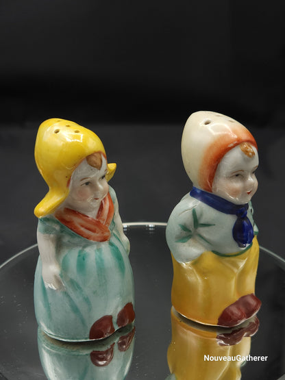 Antique Japanese Porcelain Salt Shaker Dutch Boy Dutch Girl