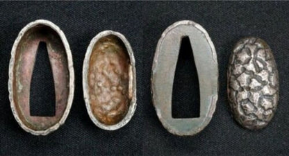 Late Edo Period Japanese Fuchi Kashira Copper w Silver Plated