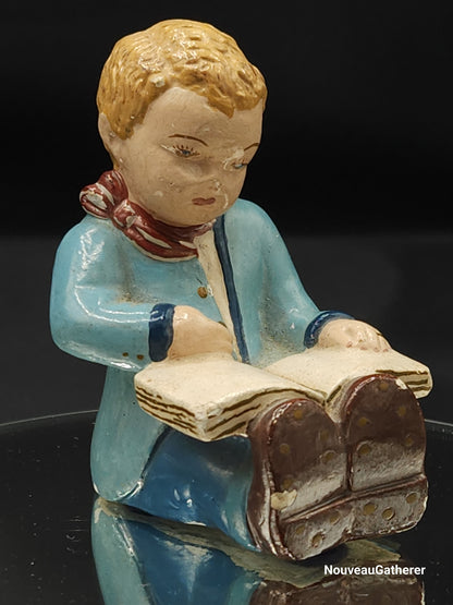 Vintage Ceramic Figurines Hand Painted Boy Girl Reading Circa 30&#39;s