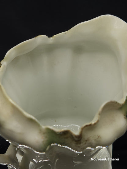 Antique Porcelain RS Germany Creamer Footed w Lily Pattern Green