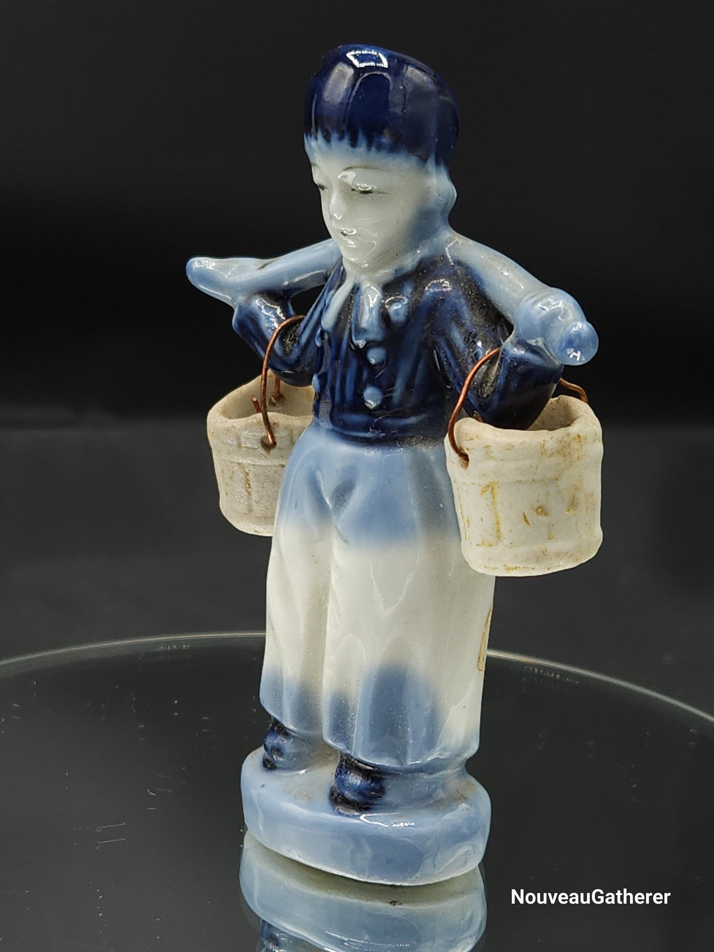 Porcelain Vintage Delft Dutch Boy w Blue Line w Dutch Hat
