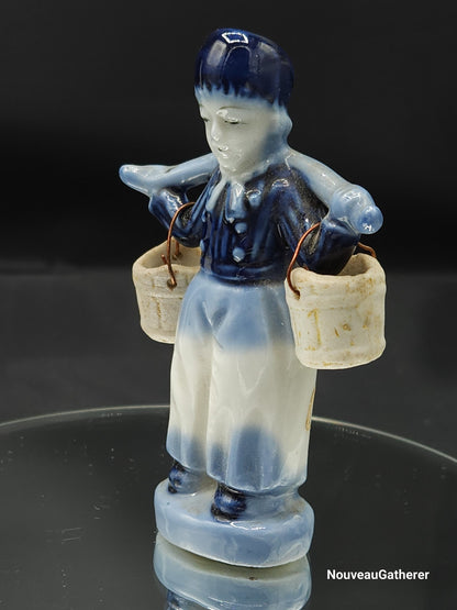 Porcelain Vintage Delft Dutch Boy w Blue Line w Dutch Hat