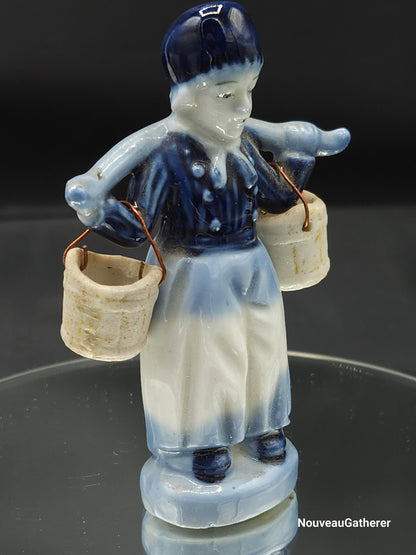 Porcelain Vintage Delft Dutch Boy w Blue Line w Dutch Hat