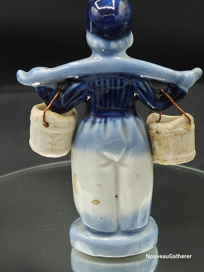 Porcelain Vintage Delft Dutch Boy w Blue Line w Dutch Hat