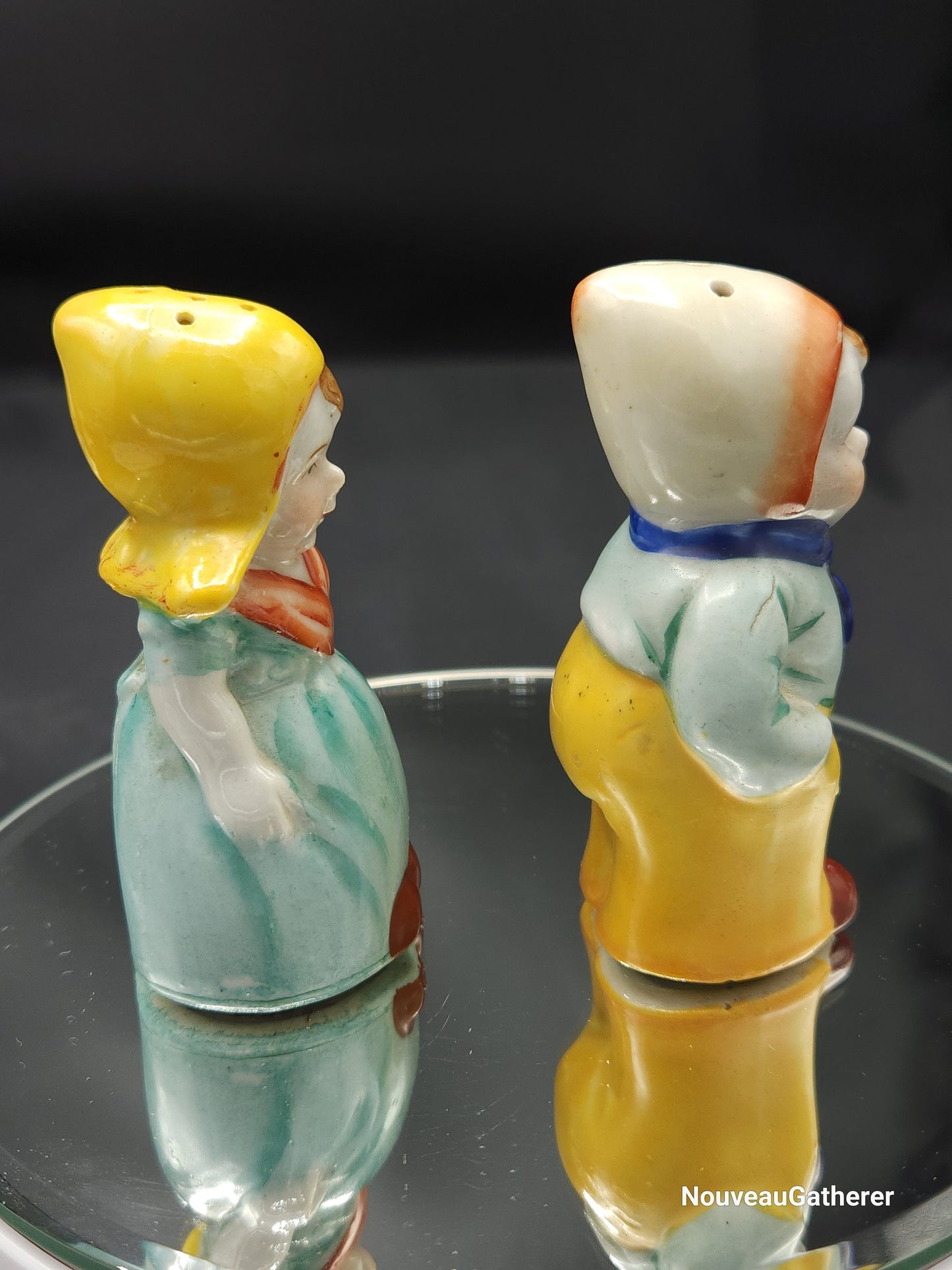 Antique Japanese Porcelain Salt Shaker Dutch Boy Dutch Girl