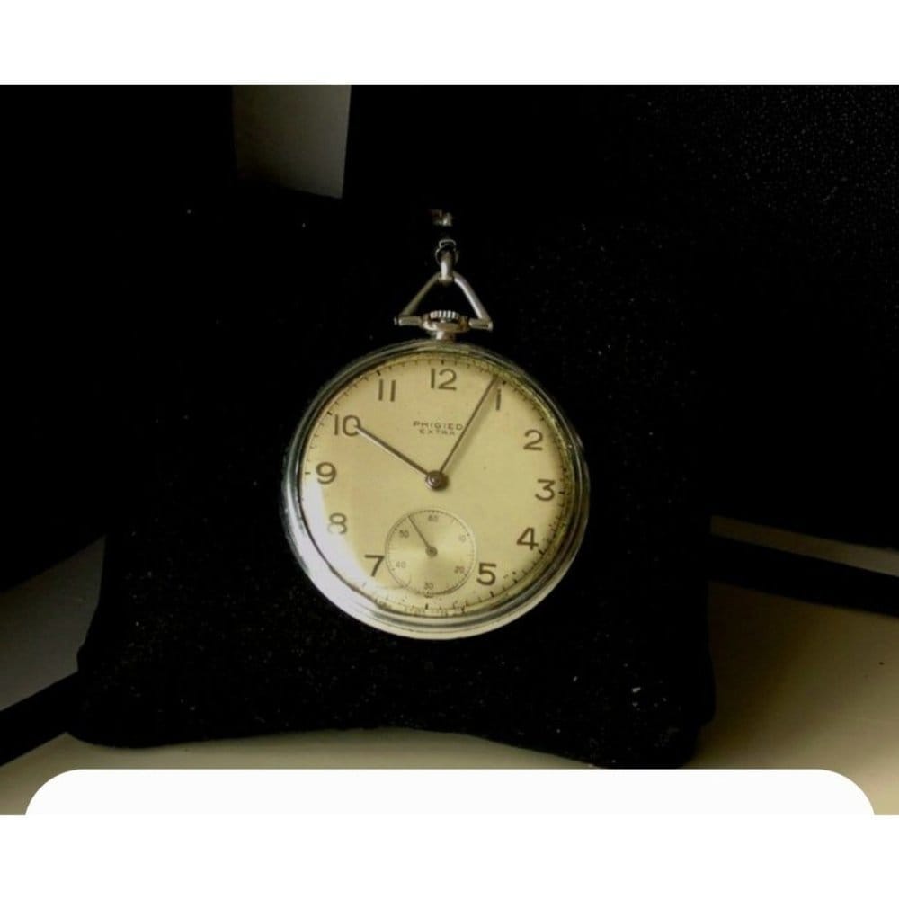 Very Rare 1920&#39;s Antique Phigied Extra Pocket Watch w Chain