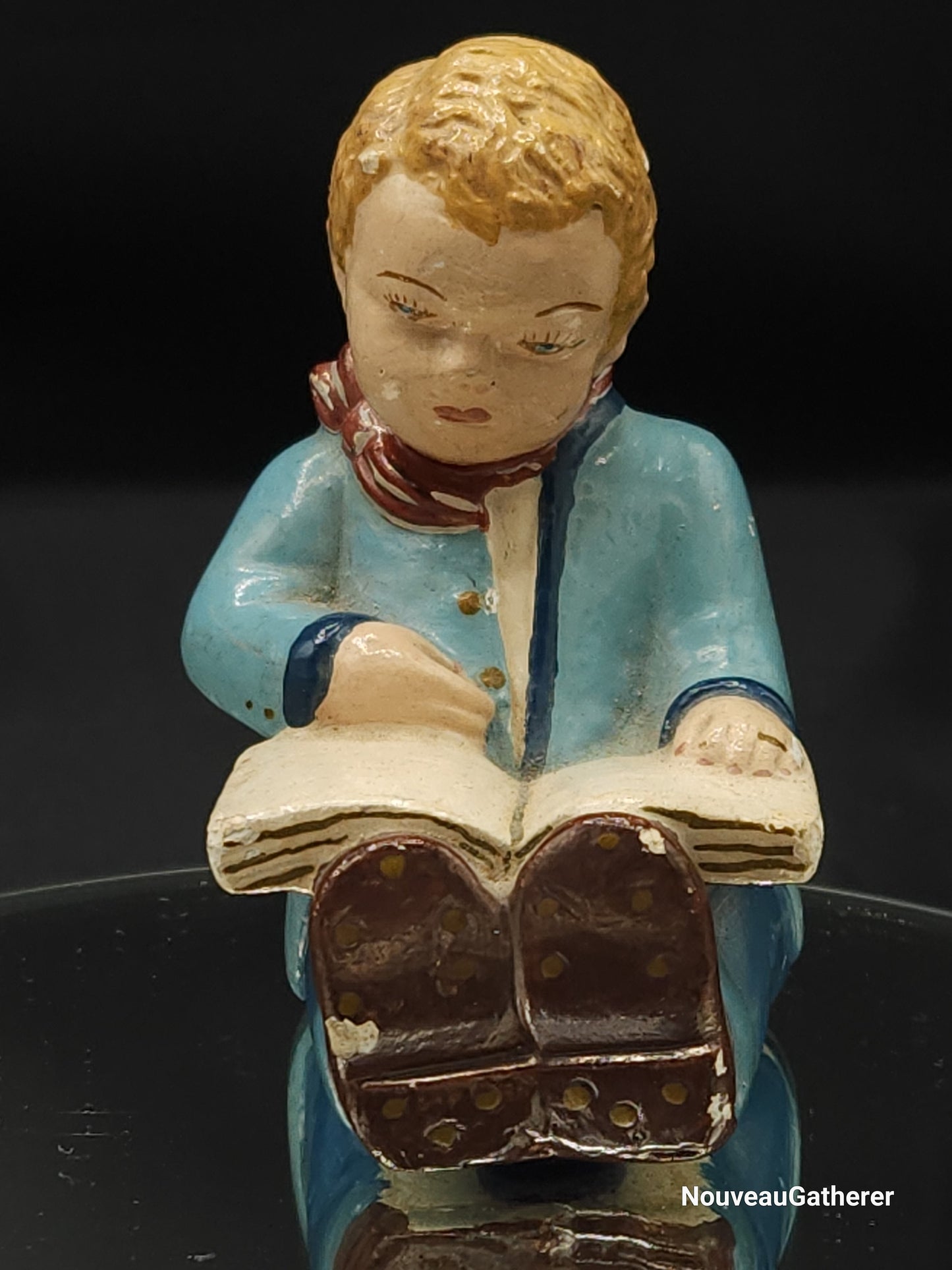 Vintage Ceramic Figurines Hand Painted Boy Girl Reading Circa 30&#39;s