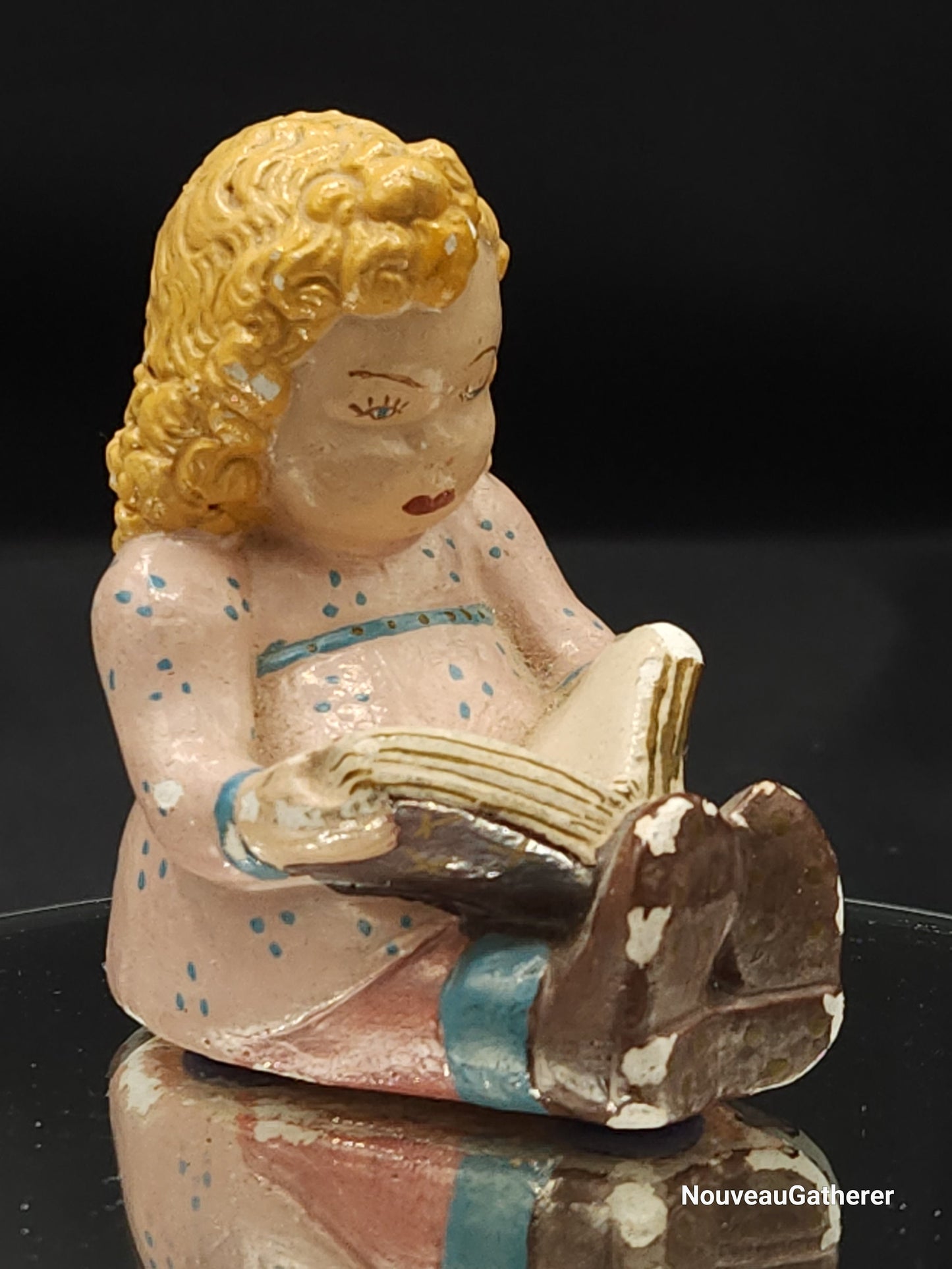 Vintage Ceramic Figurines Hand Painted Boy Girl Reading Circa 30&#39;s