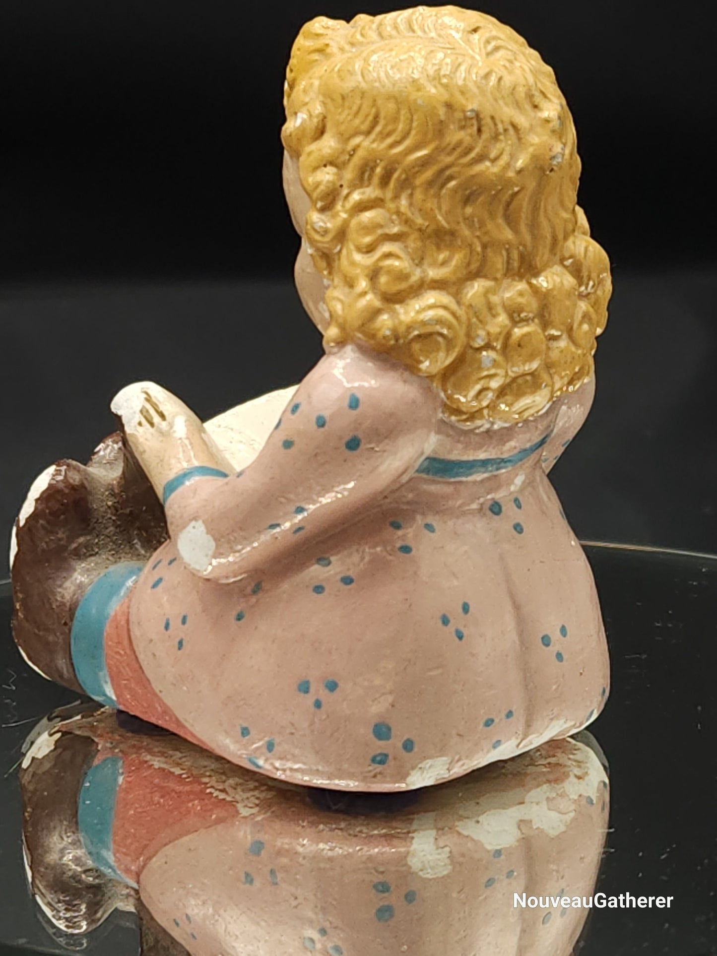 Vintage Ceramic Figurines Hand Painted Boy Girl Reading Circa 30&#39;s