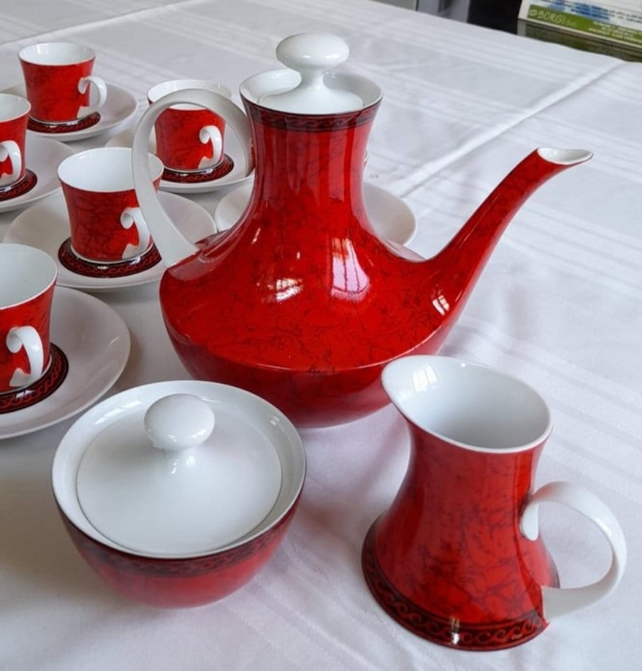 Vintage 70s Mint Condition Bidasoa Spanish Porcelain 12 SET Coffee Service Complete