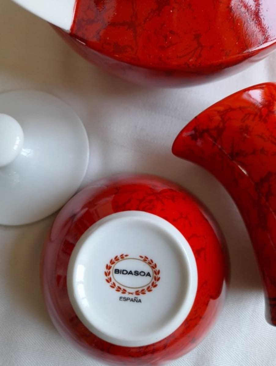 Vintage 70s Mint Condition Bidasoa Spanish Porcelain 12 SET Coffee Service Complete