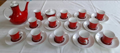 Vintage 70s Mint Condition Bidasoa Spanish Porcelain 12 SET Coffee Service Complete