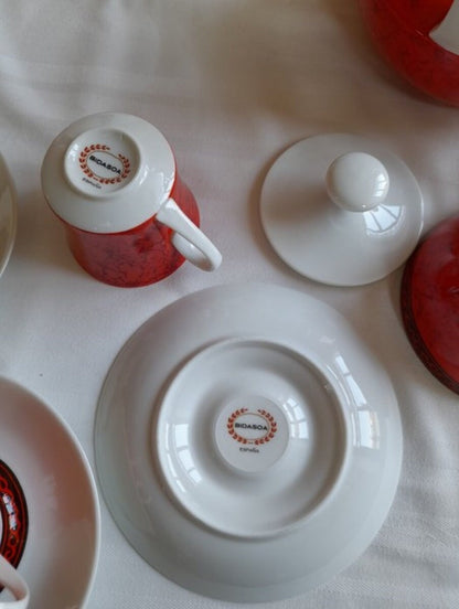 Vintage 70s Mint Condition Bidasoa Spanish Porcelain 12 SET Coffee Service Complete