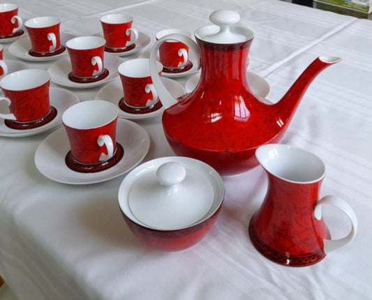 Vintage 70s Mint Condition Bidasoa Spanish Porcelain 12 SET Coffee Service Complete