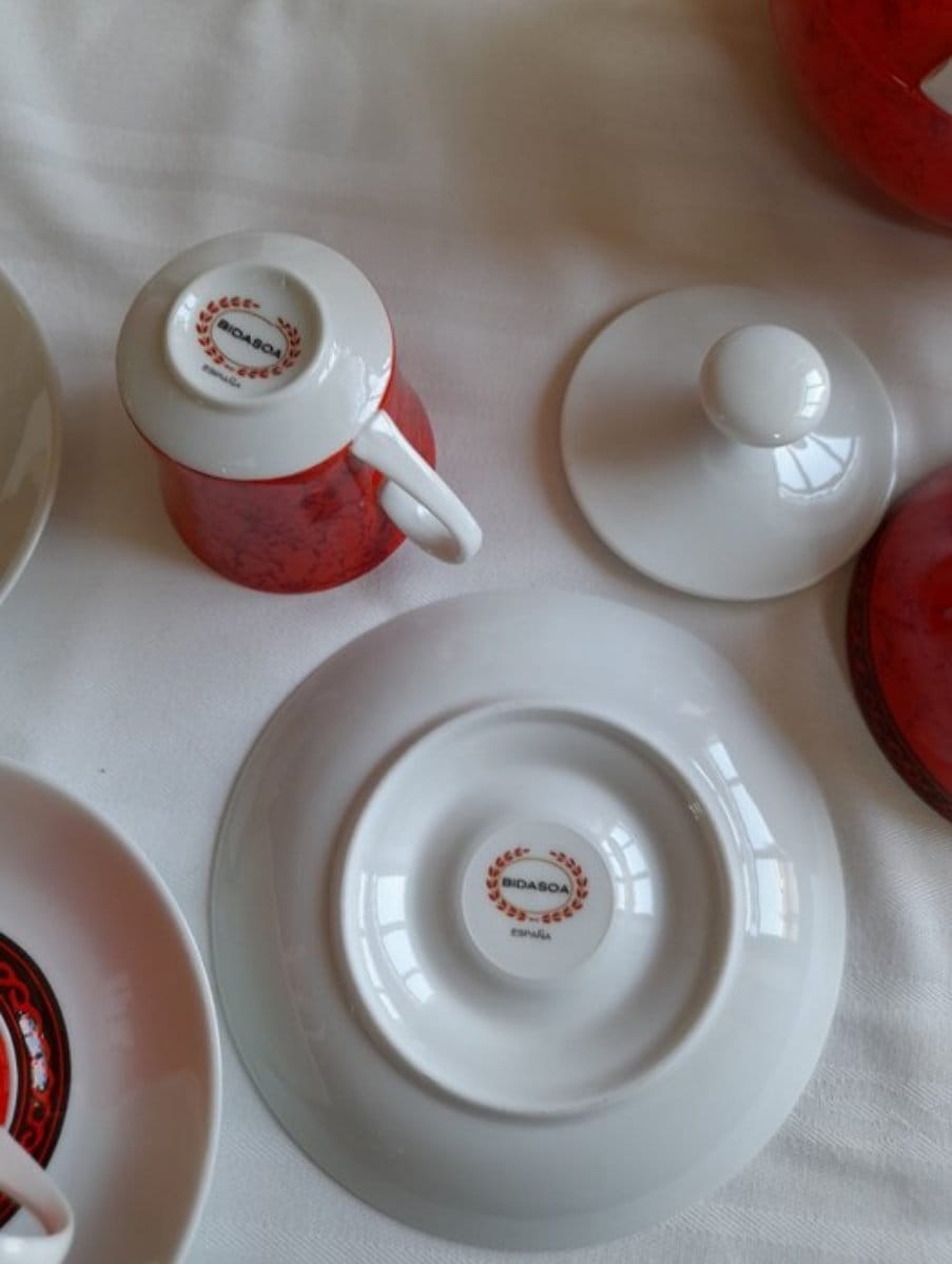 Vintage 70s Mint Condition Bidasoa Spanish Porcelain 12 SET Coffee Service Complete
