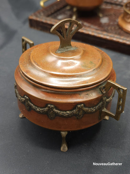 Antique Dutch Copper Tea Set with Kerfcut Serving Tray Estimated Early 20th Century