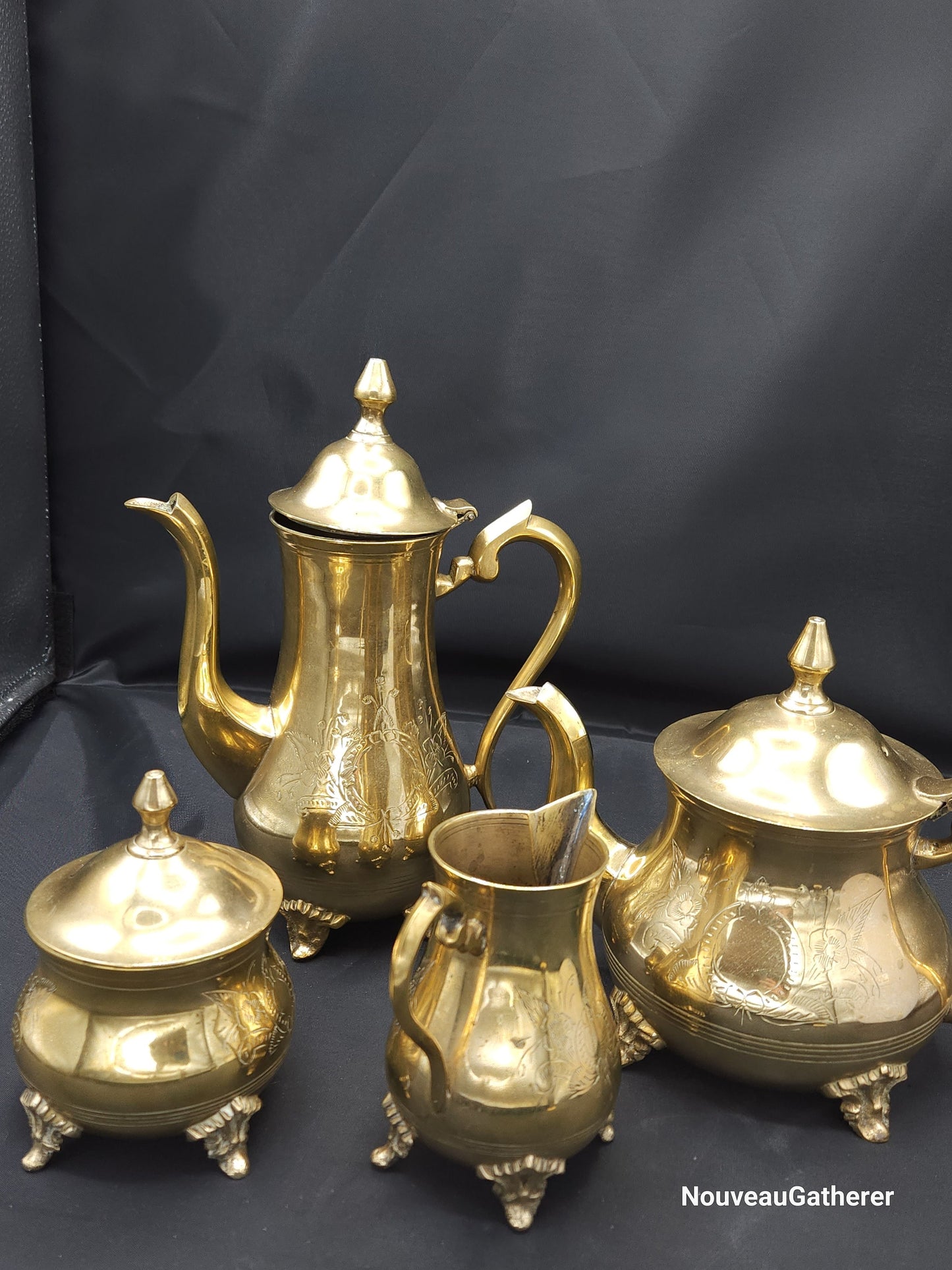 Vintage E.P.N.S. England Floral Etched Silver Teapot Set