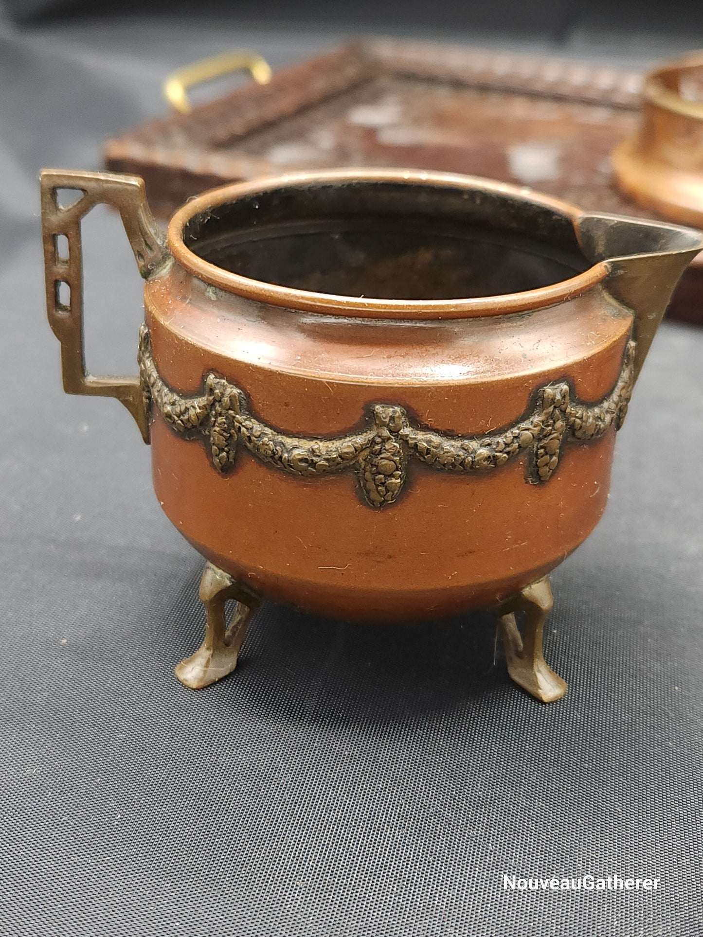 Antique Dutch Copper Tea Set with Kerfcut Serving Tray Estimated Early 20th Century