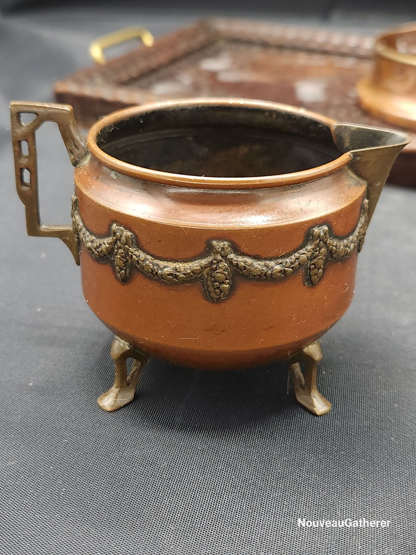 Antique Dutch Copper Tea Set with Kerfcut Serving Tray Estimated Early 20th Century