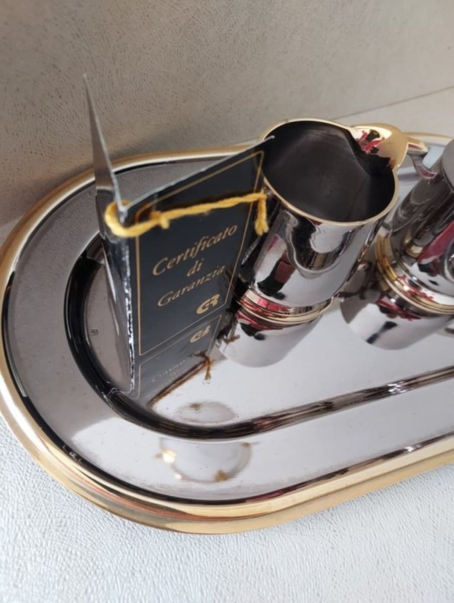 G.R. Orten • Oroten • Coffee Tea Set (3) w Alloy & 24 kt gold