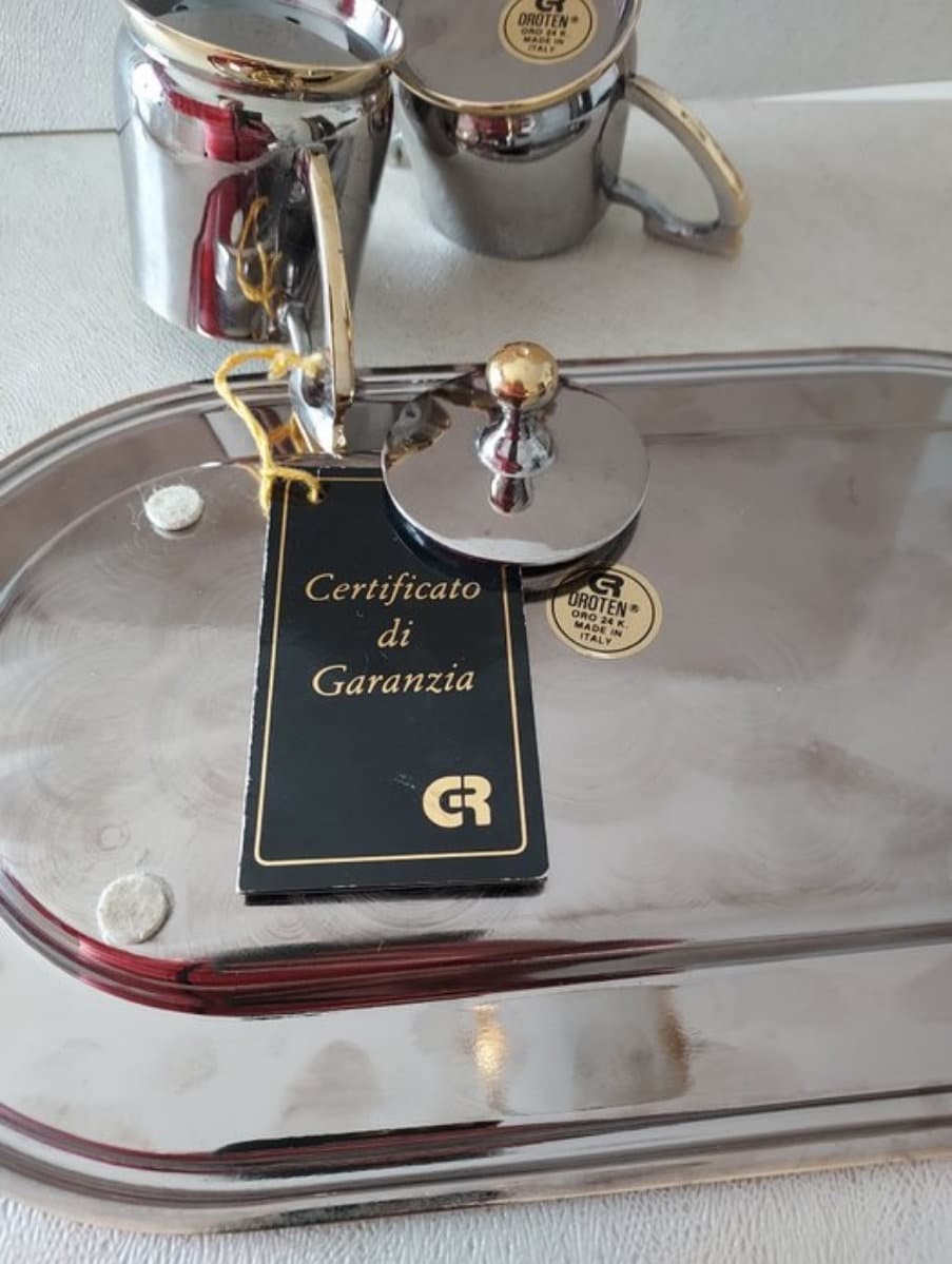 G.R. Orten • Oroten • Coffee Tea Set (3) w Alloy & 24 kt gold