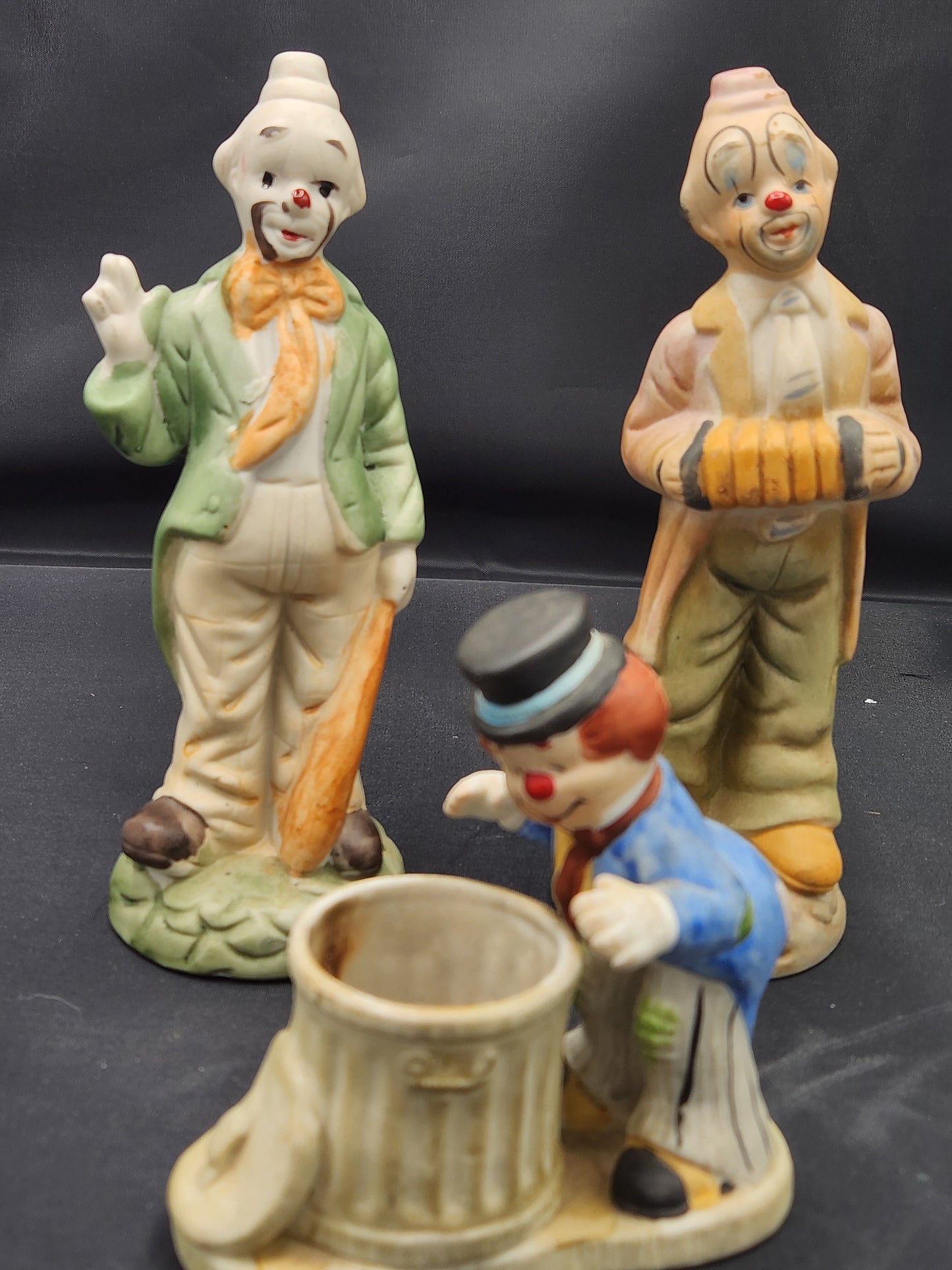 VIntage Ceramic Clown Figurines • 3 • Hand Painted • Estate Aquired