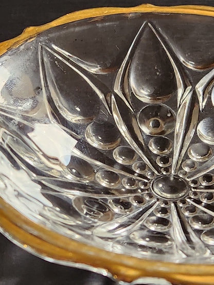 Vintage 7'• Pressed Mold Cut Crystal Glass • Petal Pattern Dish • Gold Type Trim • Anonymous Estate