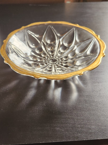 Vintage 7'• Pressed Mold Cut Crystal Glass • Petal Pattern Dish • Gold Type Trim • Anonymous Estate