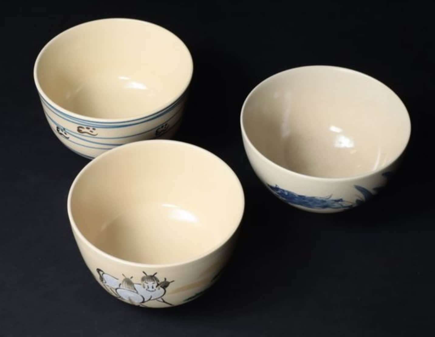 Chawan Pottery • 3 • Tea Ceremony Tools • Kyo-yaki (京焼) Teacups • Zodiac - Horse • Japan  20th century