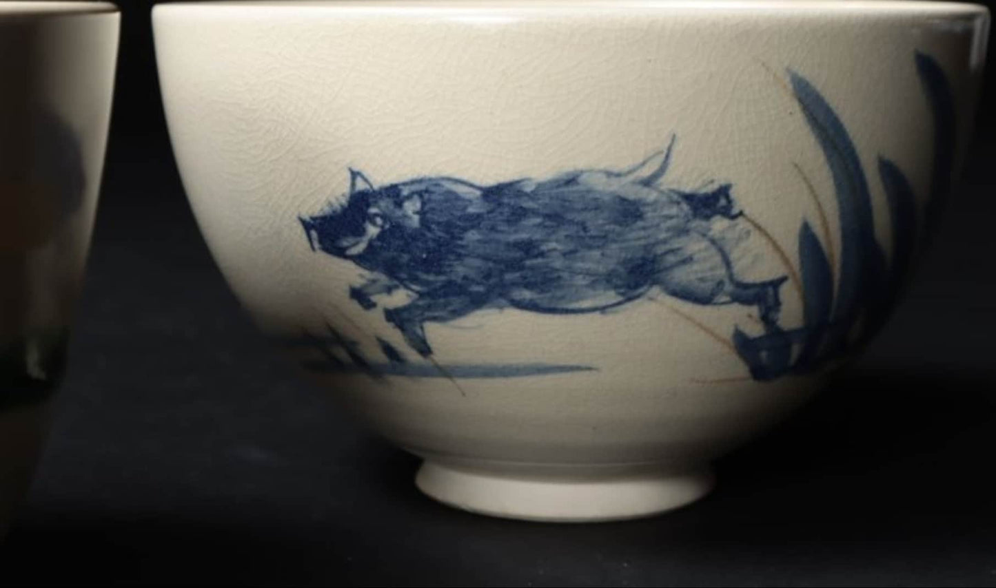Chawan Pottery • 3 • Tea Ceremony Tools • Kyo-yaki (京焼) Teacups • Zodiac - Horse • Japan  20th century
